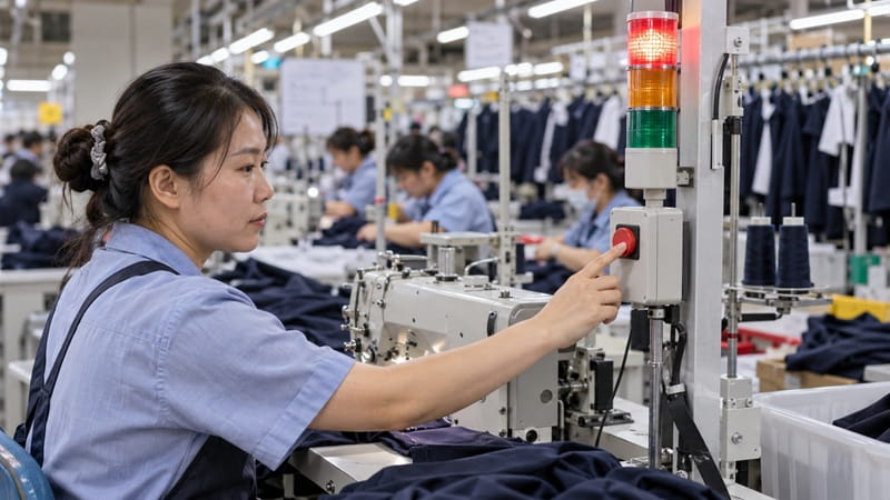 hệ thống andon cảnh báo sự cố chuyền may